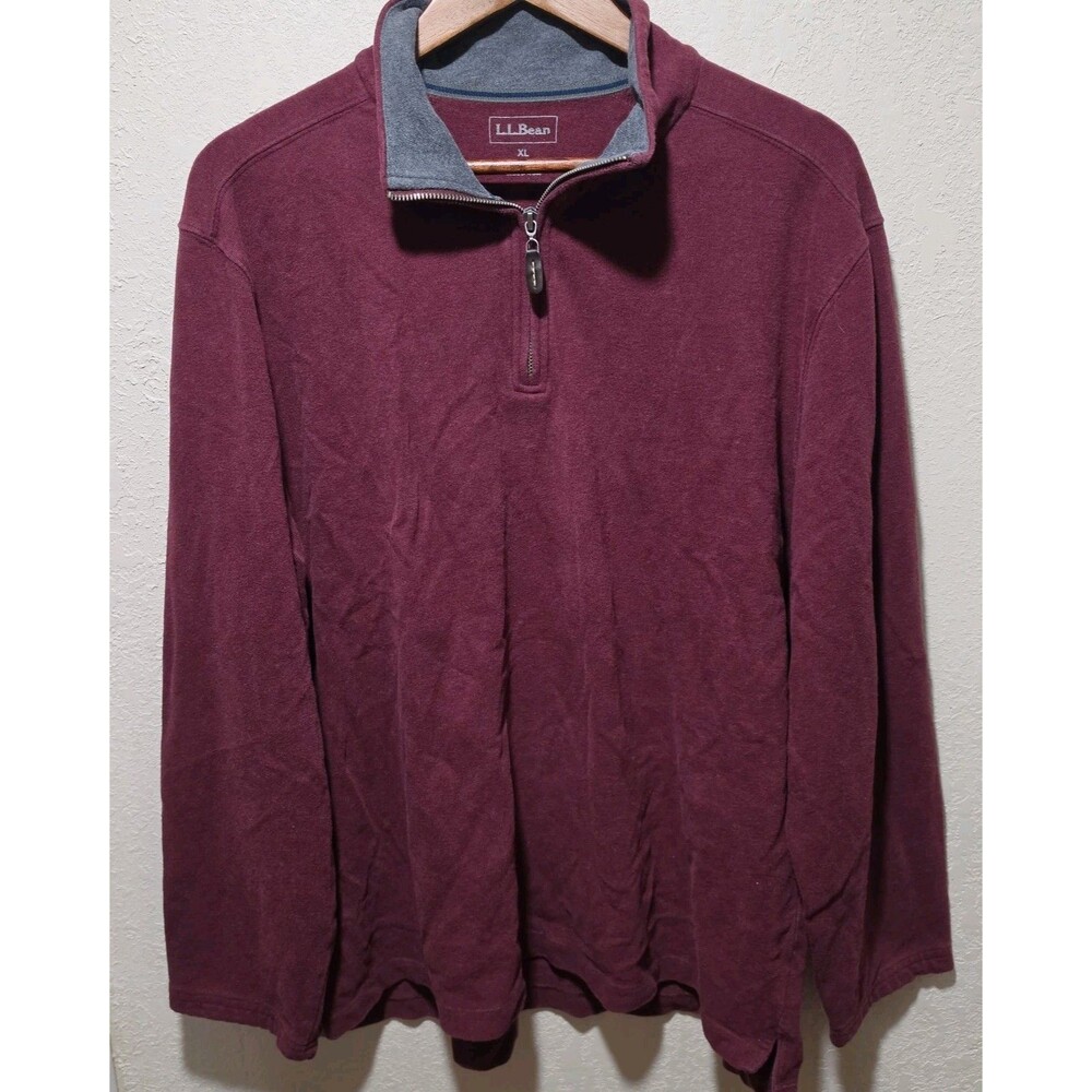 L.L.Bean Men's pullover sweater Size XL Burgandy 100% Cotton 1/4 zip